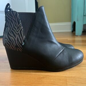 Toms Black Bootie with Zebra Print Heel Accent